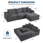 Sectional Sofa - L Shaped Boneless Cloud Couch with 67.5 Chaise, Reversible L/R Facing, No Assembly Required, Corduroy Fabric