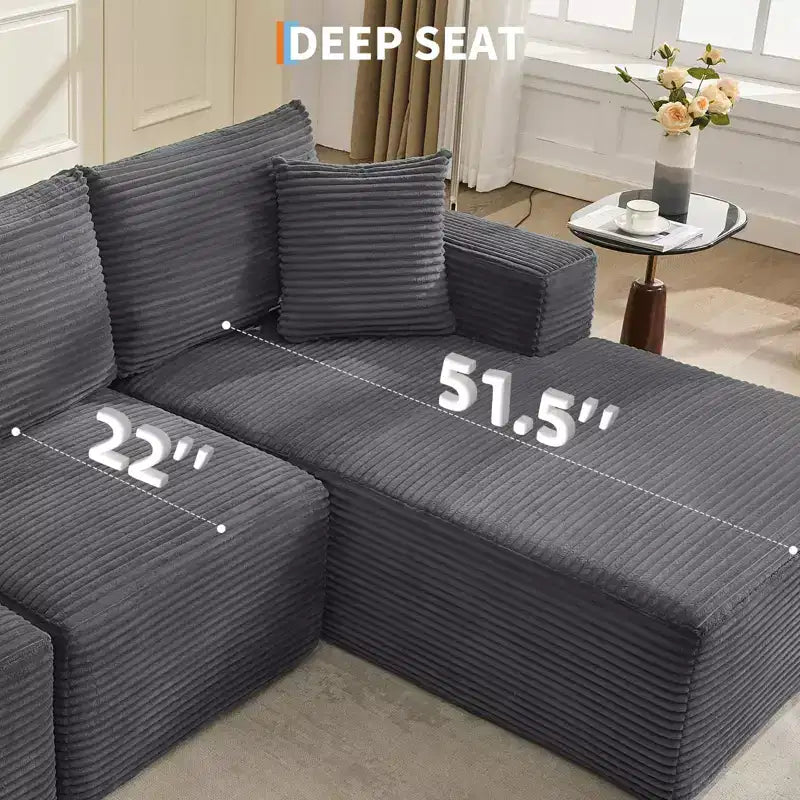 Sectional Sofa - L Shaped Boneless Cloud Couch with 67.5 Chaise, Reversible L/R Facing, No Assembly Required, Corduroy Fabric