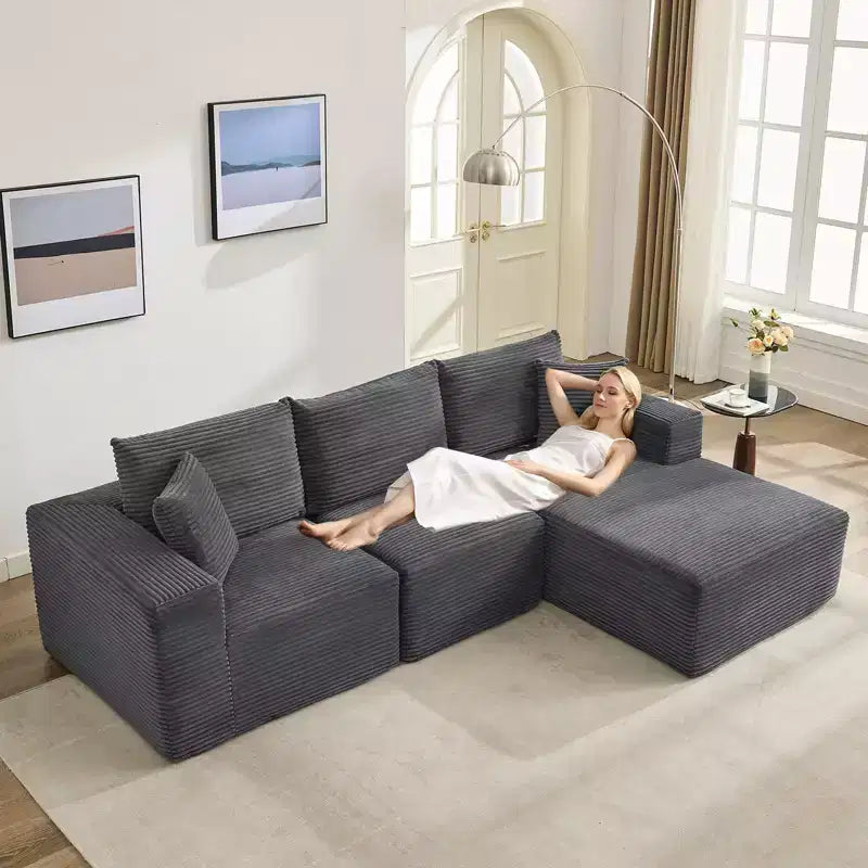 Sectional Sofa - L Shaped Boneless Cloud Couch with 67.5 Chaise, Reversible L/R Facing, No Assembly Required, Corduroy Fabric