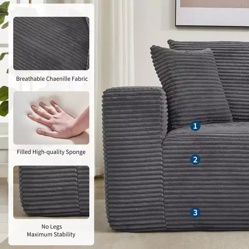 Sectional Sofa - L Shaped Boneless Cloud Couch with 67.5 Chaise, Reversible L/R Facing, No Assembly Required, Corduroy Fabric