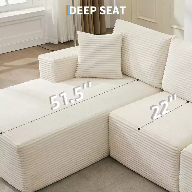Sectional Sofa - L Shaped Boneless Cloud Couch with 67.5 Chaise, Reversible L/R Facing, No Assembly Required, Corduroy Fabric