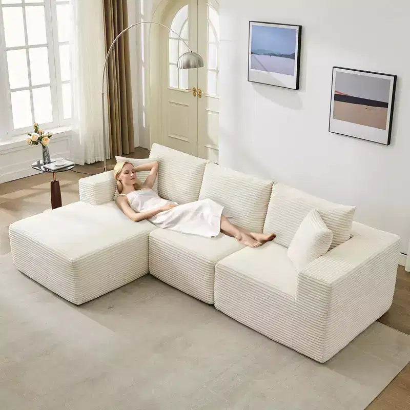 Sectional Sofa - L Shaped Boneless Cloud Couch with 67.5 Chaise, Reversible L/R Facing, No Assembly Required, Corduroy Fabric