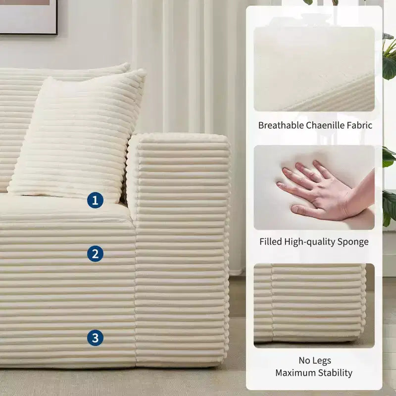 Sectional Sofa - L Shaped Boneless Cloud Couch with 67.5 Chaise, Reversible L/R Facing, No Assembly Required, Corduroy Fabric