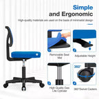 Armless Mesh Office Chair with Adjustable Height and Lumbar Support, Swivel Rolling Computer Desk Chair for Small Spaces