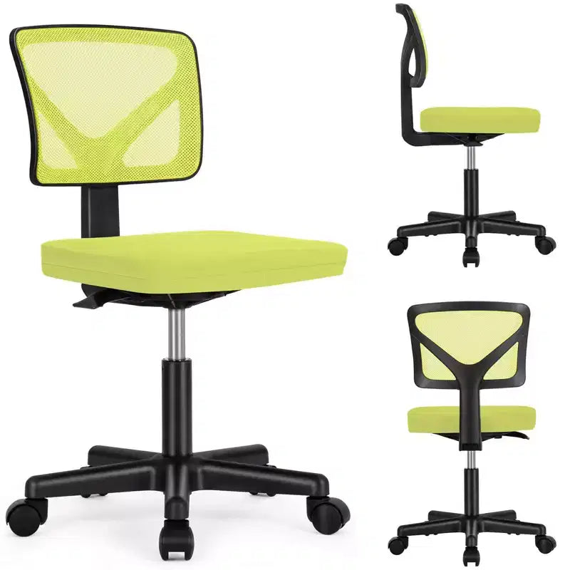 Armless Mesh Office Chair with Adjustable Height and Lumbar Support, Swivel Rolling Computer Desk Chair for Small Spaces