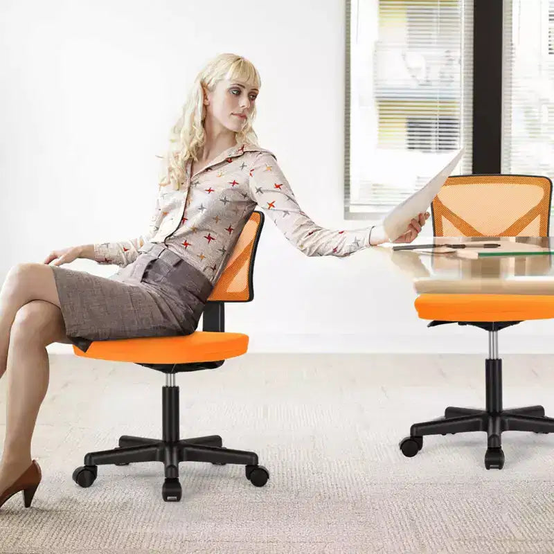 Armless Mesh Office Chair with Adjustable Height and Lumbar Support, Swivel Rolling Computer Desk Chair for Small Spaces