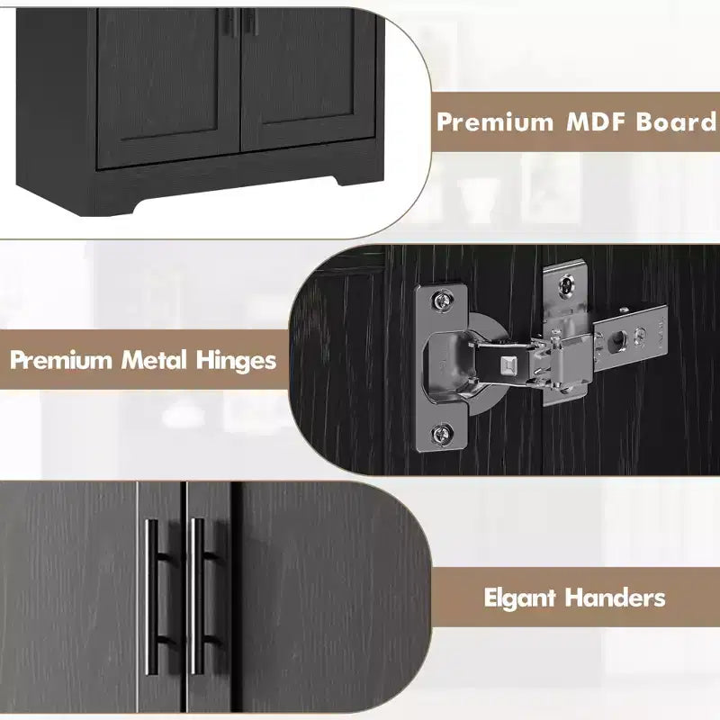 Meuble de cuisine CuisinSmart de 70 pouces de haut, Armoire de rangement sur pied avec 4 portes et étagères réglables, Grand meuble en bois pour bar à café et rangements utilitaires