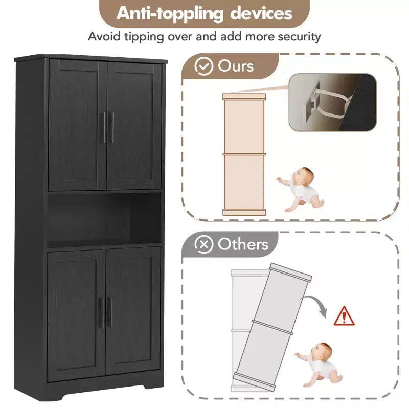 Meuble de cuisine CuisinSmart de 70 pouces de haut, Armoire de rangement sur pied avec 4 portes et étagères réglables, Grand meuble en bois pour bar à café et rangements utilitaires