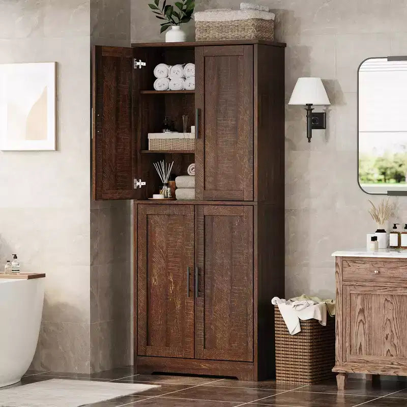 Meuble de cuisine CuisinSmart de 70 pouces de haut, Armoire de rangement sur pied avec 4 portes et étagères réglables, Grand meuble en bois pour bar à café et rangements utilitaires