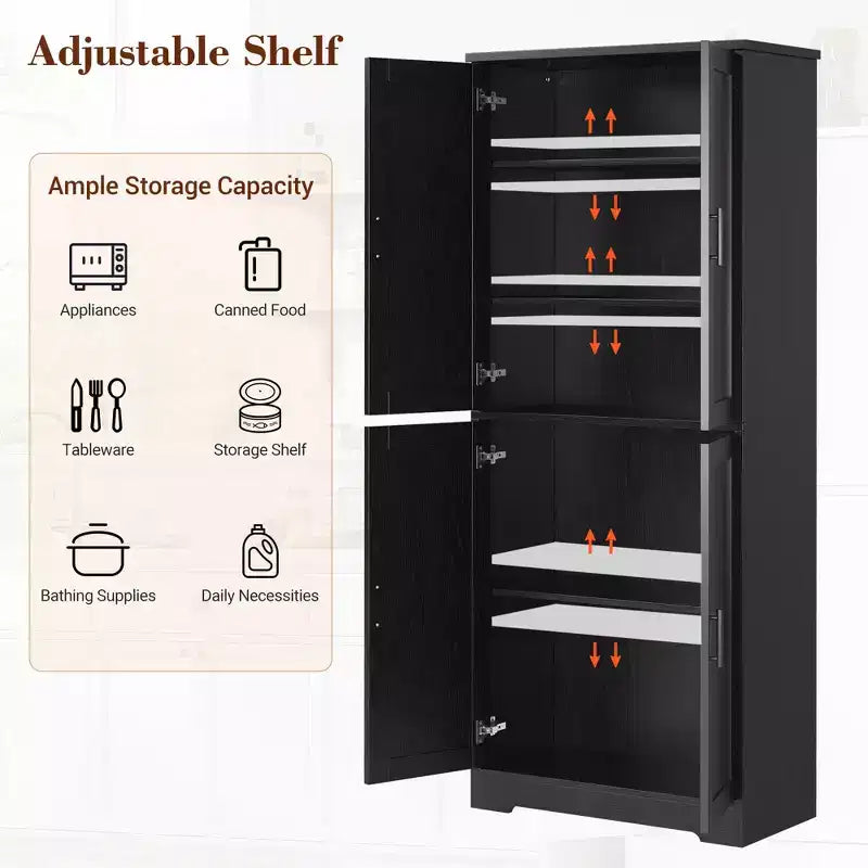 Meuble de cuisine CuisinSmart de 70 pouces de haut, Armoire de rangement sur pied avec 4 portes et étagères réglables, Grand meuble en bois pour bar à café et rangements utilitaires