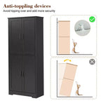 Meuble de cuisine CuisinSmart de 70 pouces de haut, Armoire de rangement sur pied avec 4 portes et étagères réglables, Grand meuble en bois pour bar à café et rangements utilitaires