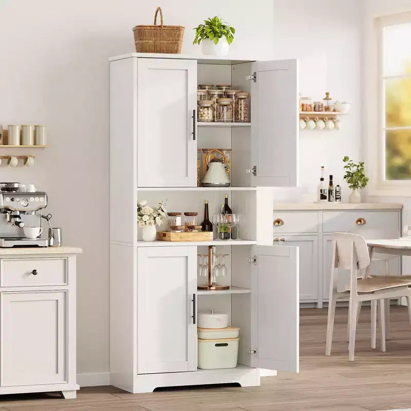 Meuble de cuisine CuisinSmart de 70 pouces de haut, Armoire de rangement sur pied avec 4 portes et étagères réglables, Grand meuble en bois pour bar à café et rangements utilitaires