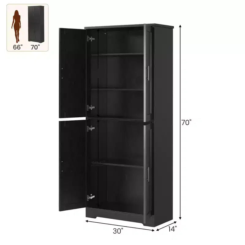 Meuble de cuisine CuisinSmart de 70 pouces de haut, Armoire de rangement sur pied avec 4 portes et étagères réglables, Grand meuble en bois pour bar à café et rangements utilitaires