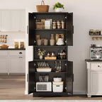 Meuble de cuisine CuisinSmart de 70 pouces de haut, Armoire de rangement sur pied avec 4 portes et étagères réglables, Grand meuble en bois pour bar à café et rangements utilitaires