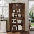 Meuble de cuisine CuisinSmart de 70 pouces de haut, Armoire de rangement sur pied avec 4 portes et étagères réglables, Grand meuble en bois pour bar à café et rangements utilitaires