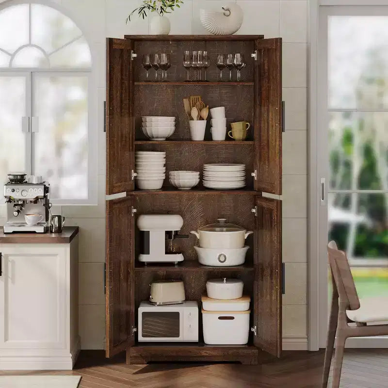 Meuble de cuisine CuisinSmart de 70 pouces de haut, Armoire de rangement sur pied avec 4 portes et étagères réglables, Grand meuble en bois pour bar à café et rangements utilitaires