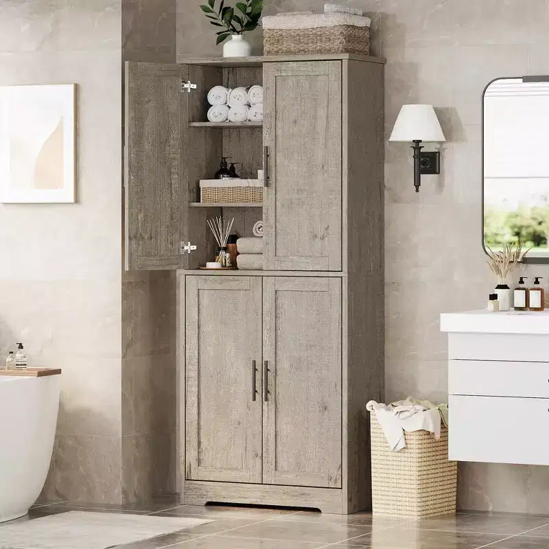 Meuble de cuisine CuisinSmart de 70 pouces de haut, Armoire de rangement sur pied avec 4 portes et étagères réglables, Grand meuble en bois pour bar à café et rangements utilitaires