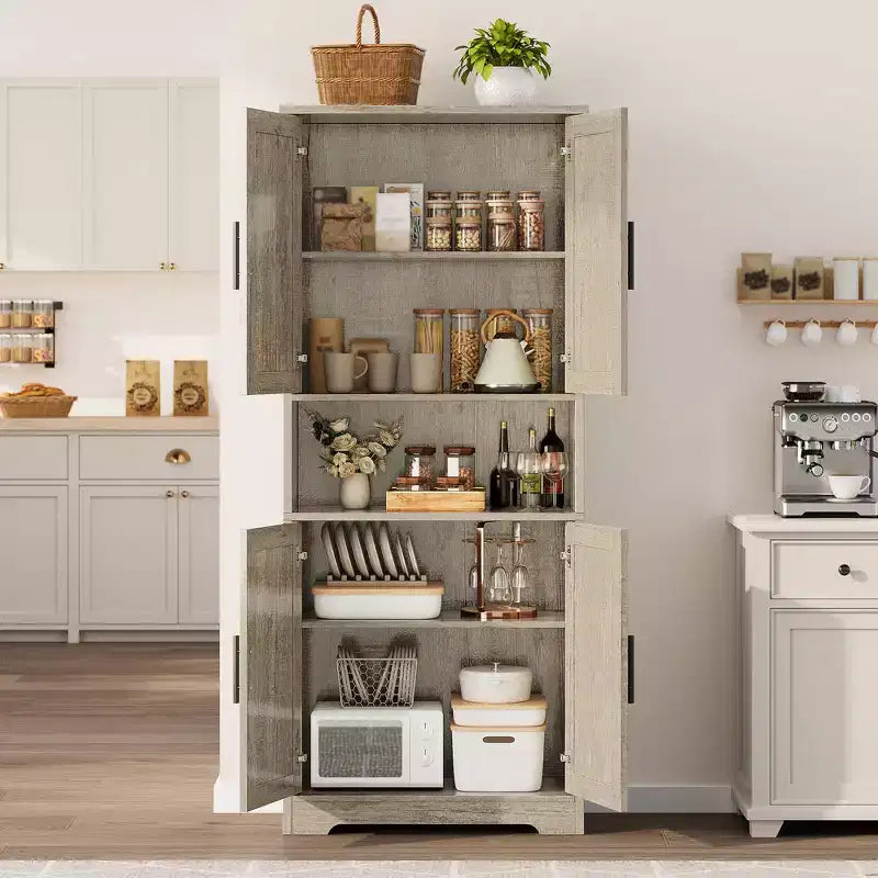 Meuble de cuisine CuisinSmart de 70 pouces de haut, Armoire de rangement sur pied avec 4 portes et étagères réglables, Grand meuble en bois pour bar à café et rangements utilitaires