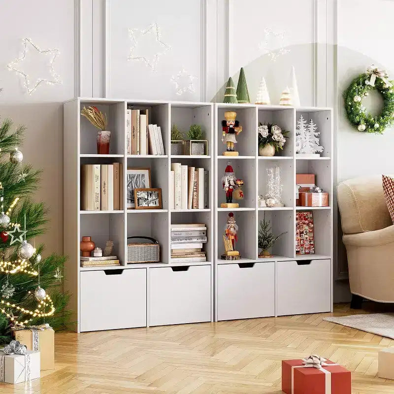 Organisateur de rangement Acekool à 9 cubes avec 2 tiroirs, bibliothèque blanche à 3 niveaux pour chambre d'enfant, salon, bureau et chambre à coucher