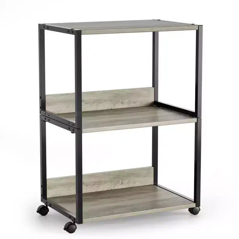 VINGLI 3 Tier Rolling Printer Stand with Storage, Desktop Printer Shelf, Combinable Printer Table for Fax Machine Copier Scanner (Rustic Gray)