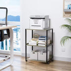 VINGLI 3 Tier Rolling Printer Stand with Storage, Desktop Printer Shelf, Combinable Printer Table for Fax Machine Copier Scanner (Rustic Gray)
