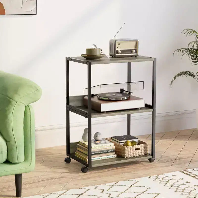 VINGLI 3 Tier Rolling Printer Stand with Storage, Desktop Printer Shelf, Combinable Printer Table for Fax Machine Copier Scanner (Rustic Gray)