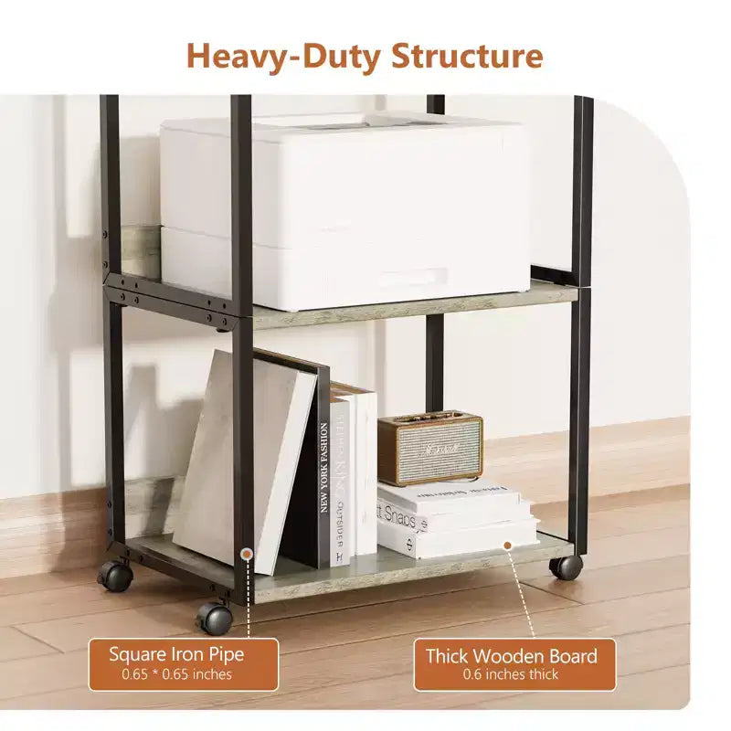 VINGLI 3 Tier Rolling Printer Stand with Storage, Desktop Printer Shelf, Combinable Printer Table for Fax Machine Copier Scanner (Rustic Gray)