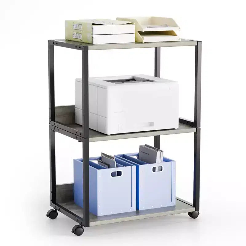 VINGLI 3 Tier Rolling Printer Stand with Storage, Desktop Printer Shelf, Combinable Printer Table for Fax Machine Copier Scanner (Rustic Gray)