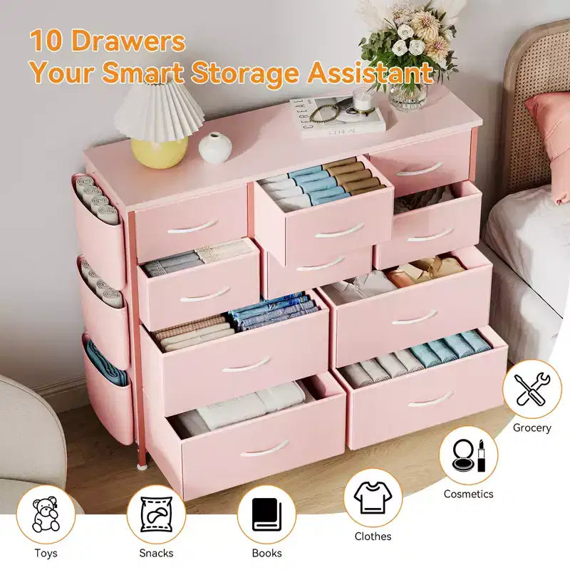 Commode à 10 tiroirs pour chambre à coucher, commode avec tiroirs en tissu, organisateur de commode pour placard, couloir, salon