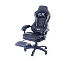 Chaise de jeu RadioShack noire et grise, chaise ergonomique de style course avec hauteur réglable, repose-pieds, soutien lombaire et rembourrage confortable