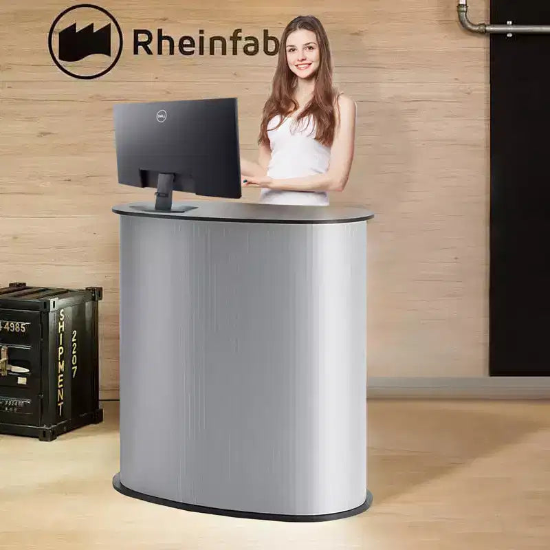 VEVOR Portable Tradeshow Podium Table, 35.43 x 19.29 x 37.01, Display Exhibition Counter Stand Booth Fair with Wall, Gray
