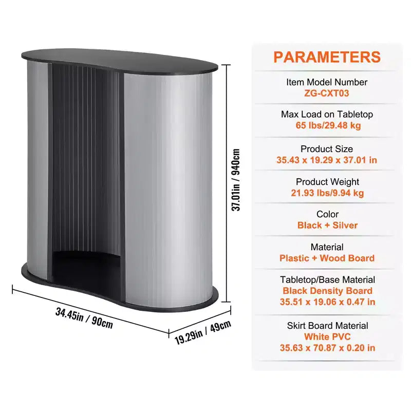 VEVOR Portable Tradeshow Podium Table, 35.43 x 19.29 x 37.01, Display Exhibition Counter Stand Booth Fair with Wall, Gray