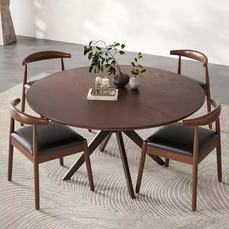 PexFix 47.2 Solid Wood Round Dining Kitchen Table for 4-6 People Modern Farmhouse Dining Room Tables for Dinette Restaurant Walnut