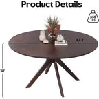 PexFix Table de salle à manger et de cuisine ronde en bois massif de 47,2 po pour 4 à 6 personnes, tables de salle à manger modernes de style ferme pour dînette ou restaurant, noyer