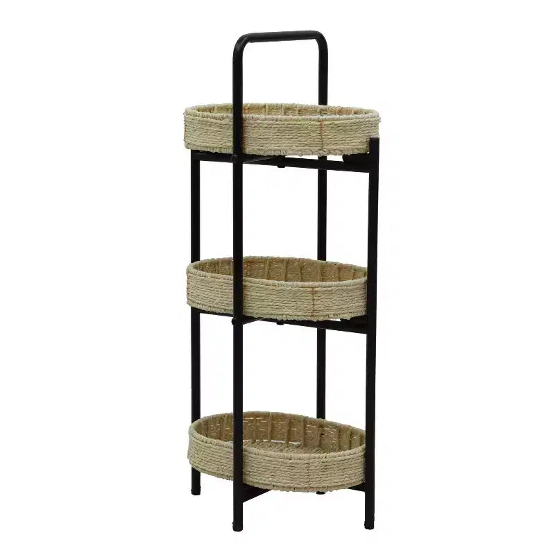 MAYEERTY Table d'appoint ovale à 3 niveaux avec paniers tressés en corde de papier, étagères de rangement pour salon et cuisine, couleur naturelle