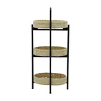 MAYEERTY Table d'appoint ovale à 3 niveaux avec paniers tressés en corde de papier, étagères de rangement pour salon et cuisine, couleur naturelle