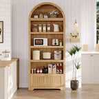 Garde-manger haut arqué de 71 po, meuble de rangement autoportant à 6 niveaux avec tiroir, étagère à livres blanche moderne avec étagères ouvertes et conception anti-basculement