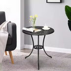 Table de bistro, table à manger ronde rétro en fonte d'aluminium avec trou pour parasol de 5 cm, table de bistro hauteur pub pour porche, jardin, cour, balcon