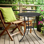 Table de bistro, table à manger ronde rétro en fonte d'aluminium avec trou pour parasol de 5 cm, table de bistro hauteur pub pour porche, jardin, cour, balcon