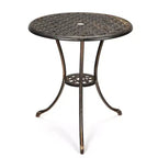 Table de bistro, table à manger ronde rétro en fonte d'aluminium avec trou pour parasol de 5 cm, table de bistro hauteur pub pour porche, jardin, cour, balcon