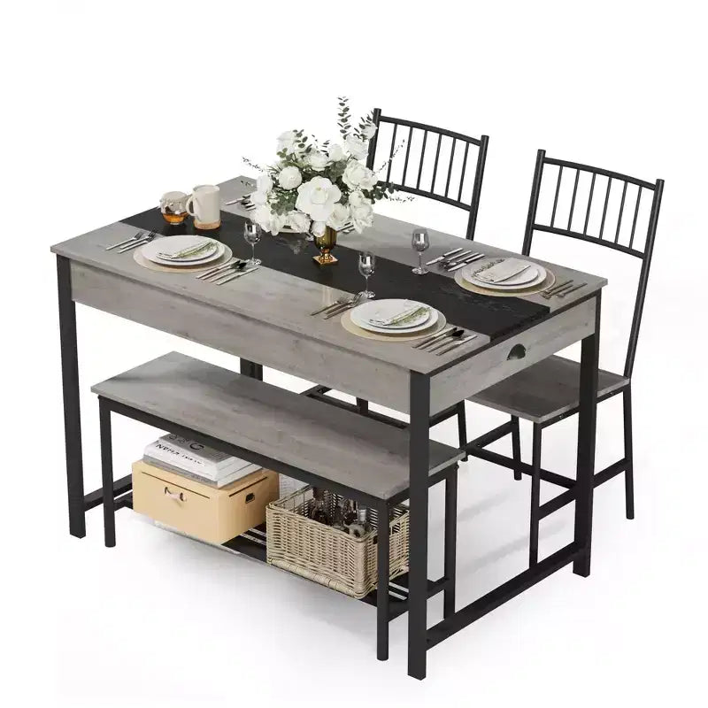 Ensemble table à manger pour 4, petite table de cuisine et 2 chaises pour 4 avec banc, ensemble table de ferme rectangulaire