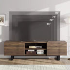 Meuble TV industriel GustoWave pour téléviseur de 80 pouces, centre de divertissement moderne avec 2 tiroirs, meuble multimédia en MDF avec texture bois élégante