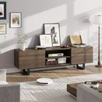 Meuble TV industriel GustoWave pour téléviseur de 80 pouces, centre de divertissement moderne avec 2 tiroirs, meuble multimédia en MDF avec texture bois élégante