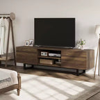 Meuble TV industriel GustoWave pour téléviseur de 80 pouces, centre de divertissement moderne avec 2 tiroirs, meuble multimédia en MDF avec texture bois élégante