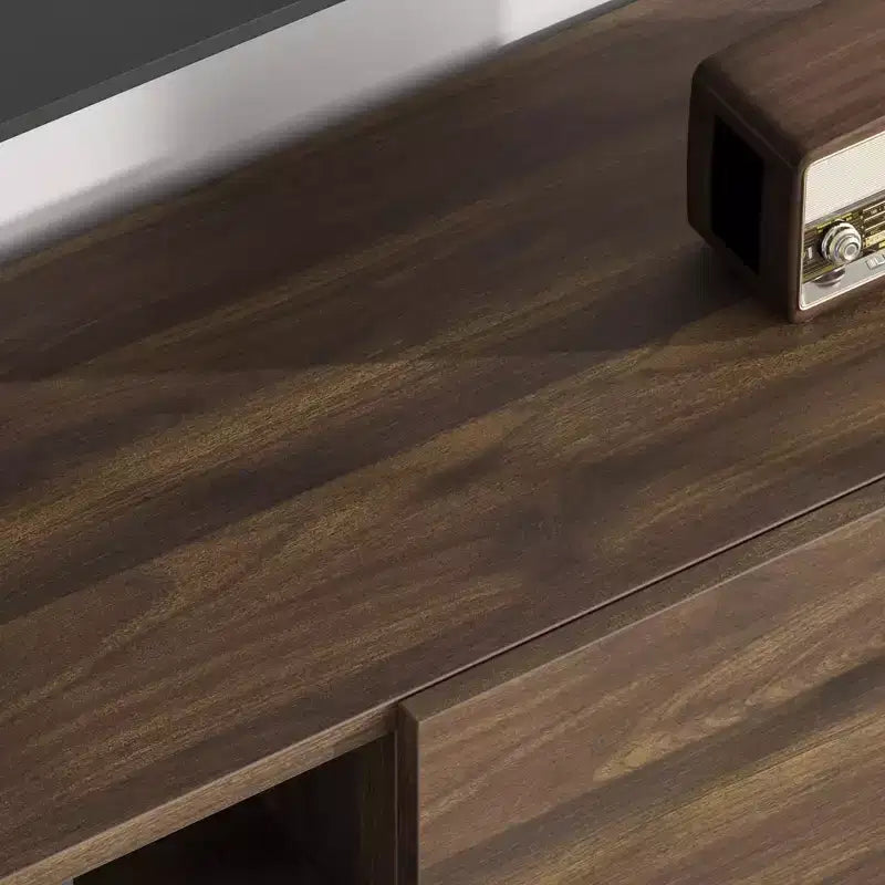 Meuble TV industriel GustoWave pour téléviseur de 80 pouces, centre de divertissement moderne avec 2 tiroirs, meuble multimédia en MDF avec texture bois élégante