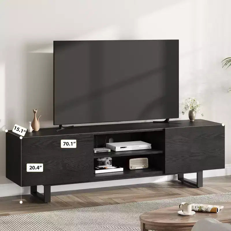 Meuble TV industriel GustoWave pour téléviseur de 80 pouces, centre de divertissement moderne avec 2 tiroirs, meuble multimédia en MDF avec texture bois élégante
