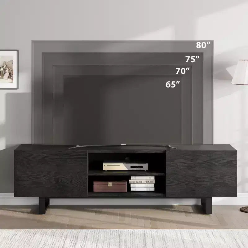 Meuble TV industriel GustoWave pour téléviseur de 80 pouces, centre de divertissement moderne avec 2 tiroirs, meuble multimédia en MDF avec texture bois élégante