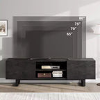 Meuble TV industriel GustoWave pour téléviseur de 80 pouces, centre de divertissement moderne avec 2 tiroirs, meuble multimédia en MDF avec texture bois élégante