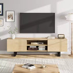 Meuble TV industriel GustoWave pour téléviseur de 80 pouces, centre de divertissement moderne avec 2 tiroirs, meuble multimédia en MDF avec texture bois élégante