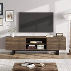 Meuble TV industriel GustoWave pour téléviseur de 80 pouces, centre de divertissement moderne avec 2 tiroirs, meuble multimédia en MDF avec texture bois élégante